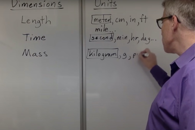 Picture of Robert standing in front of a whiteboard containing info on units and dimensions